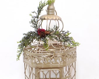 Wishes for the Mr & Mrs Wedding Birdcage Wishing Well | Winter Wedding Decor | Greenery Garland Christmas Holiday Decoration | Guest Book