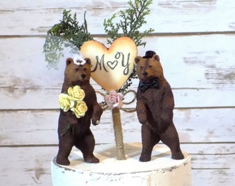 Brown Grizzly Bear Animal Wedding Cake Topper | Rustic Country Wedding Decor | Nature Wildlife Outdoor Woodland Wedding | Mr & Mrs