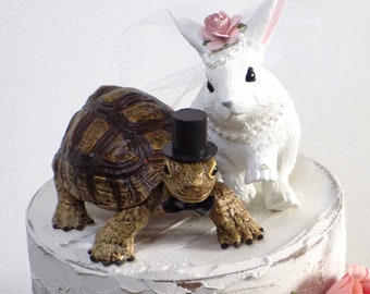 Tortoise & Hare Wedding Cake Topper | Bride and Groom Turtle and Rabbit | Storybook Wedding Decorations | Animal Cake Toppers