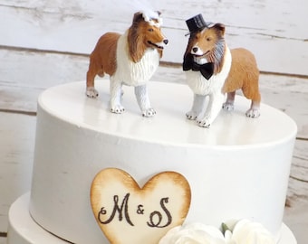 Dog Lovers Collie Wedding Cake Topper | Cute Funny Animal Cake Topper | Mr & Mrs Cake Decoration | Rustic Weddings Country Farm Cake Topper