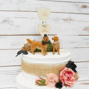 Golden Retriever Dog Couple Wedding Cake Topper Animal Cake Topper Family Pet Rustic Wedding Decor Dog Lover Backyard Wedding image 1