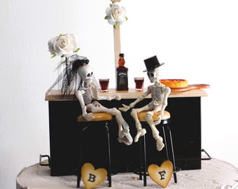 Drunk in Love Skeleton Wedding Cake Topper | Gothic Halloween Wedding Decor | Whiskey and Wine | Beer Drinkers | Pizza Lovers