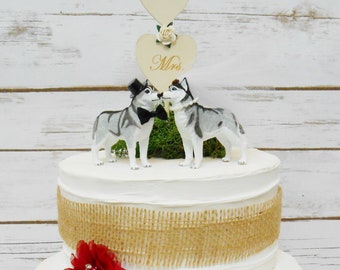 Siberian Husky Dog Wedding Cake Topper | Animal Pet Cake Topper | Domestic Wolf Dog | Winter Wedding Cake | Dog Lovers | Bride & Groom
