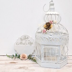 Wedding Guest Book Alternative White Birdcage Wishes for the Mr & Mrs Spring Floral Wedding Decor Unique Guestbook Shabby Decor image 3