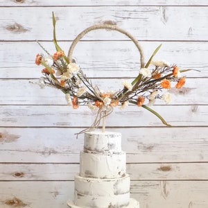 Fall Floral Mum Wedding Cake Topper Wreath | Rustic Twine Cake Topper Ring Hoop | Orange Mums Cake Decoration | Cake Flowers