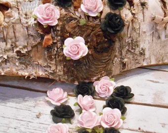 Craft Flowers Black Roses Black Paper Flowers DIY Wedding Paper Roses Halloween 34 Mini Paper Flowers Gothic Victorian