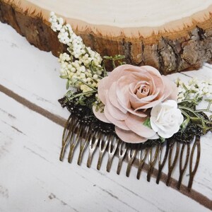 Boho Blush Rose Floral Hair Comb | Bridal Hair Accessory | Wedding Day Hair Comb | Paper Flower Hair Pin