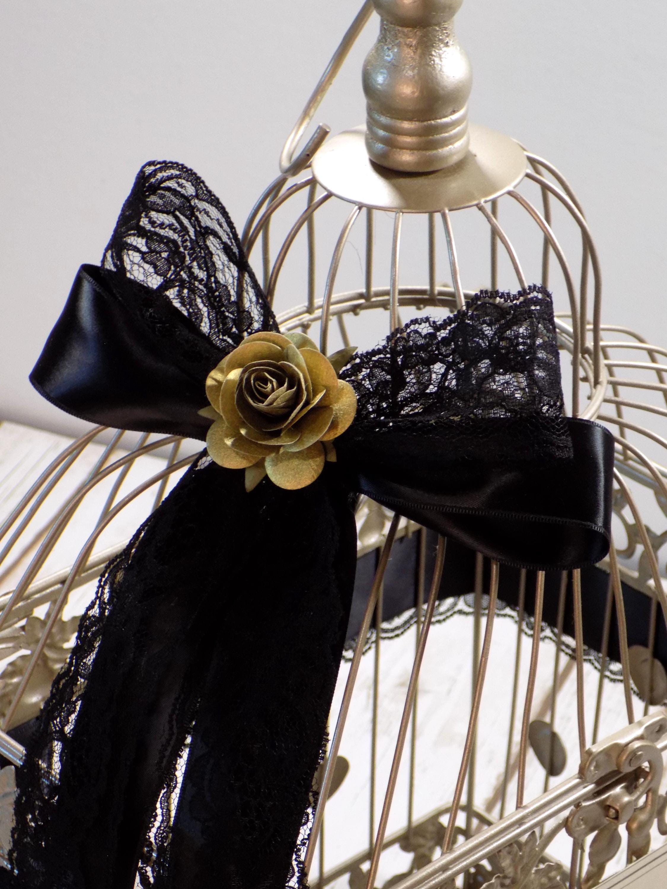 Large Champagne Gold Birdcage Card Holder With Lock and Key | Black and ...