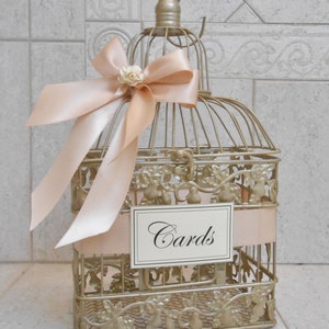 Champagne Gold  and Blush Wedding Card Box | Wedding Card Holder | Birdcage Card Holder | Wedding Decor | Blush Decor