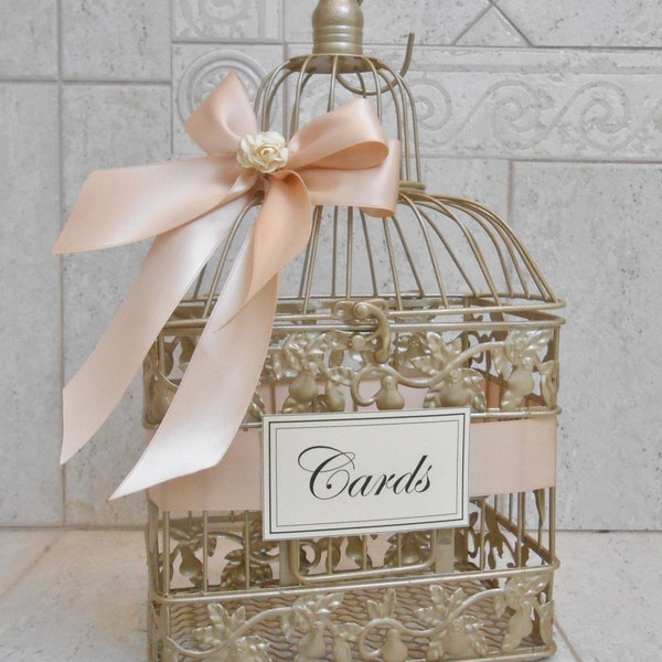 Champagne Gold  and Blush Wedding Card Box | Wedding Card Holder | Birdcage Card Holder | Wedding Decor | Blush Decor