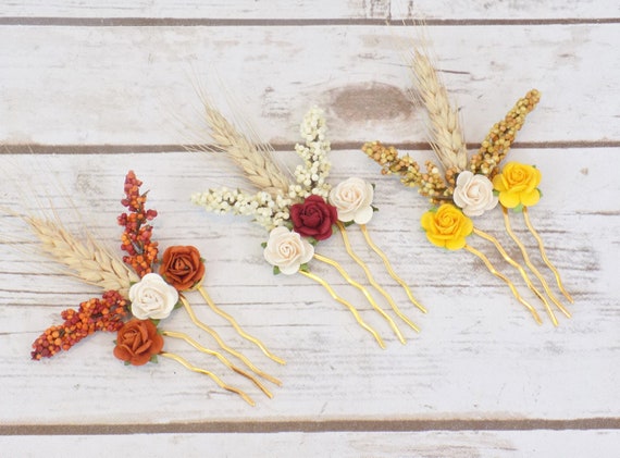 Rustic Fall Wedding Hair Comb Burnt Orange Hair Accessories Etsy
