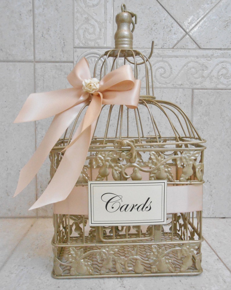 Champagne Gold and Blush Wedding Card Box Wedding Card Holder Birdcage Card Holder Wedding Decor Blush Decor image 3
