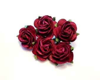 1" Burgundy Red Paper Roses | DIY Craft Supplies | Wedding Place Card Flowers | DIY Flower Crown | Artificial Flowers | Table Scatter Toss