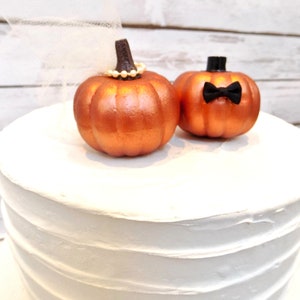 Fall Wedding Pumpkin Cake Topper Bride & Groom Pumpkins Miniature Pumpkin Wedding Cake Topper Autumn Wedding Decor Copper Pumpkins image 4