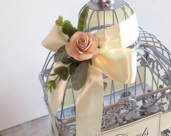 Silver Wedding Birdcage Card Holder | Wedding Card Box With Blush Rose ...