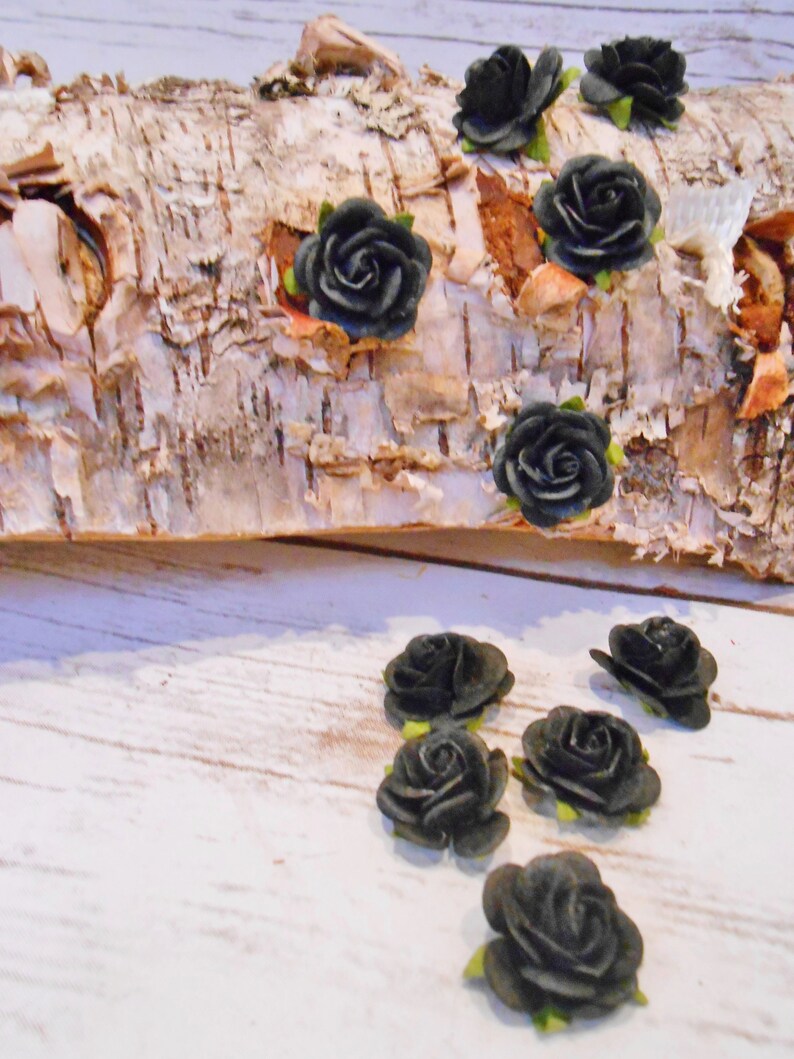 Craft Flowers Black Roses Black Paper Flowers DIY Wedding Paper Roses Halloween 34 Mini Paper Flowers Gothic Victorian