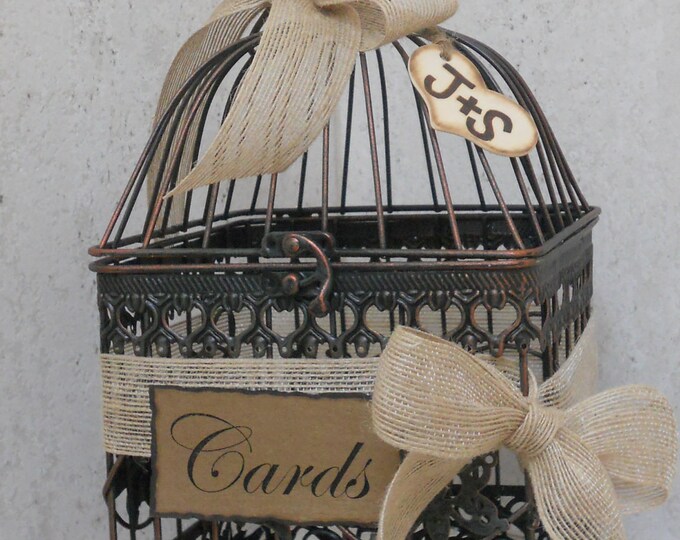Small Birdcage Wedding Card Holder / Rustic Burlap Wedding Card Box - Etsy