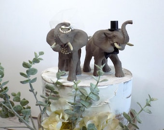 Elephant Wedding Cake Topper | Safari Zoo Bride & Groom Animal Figurines