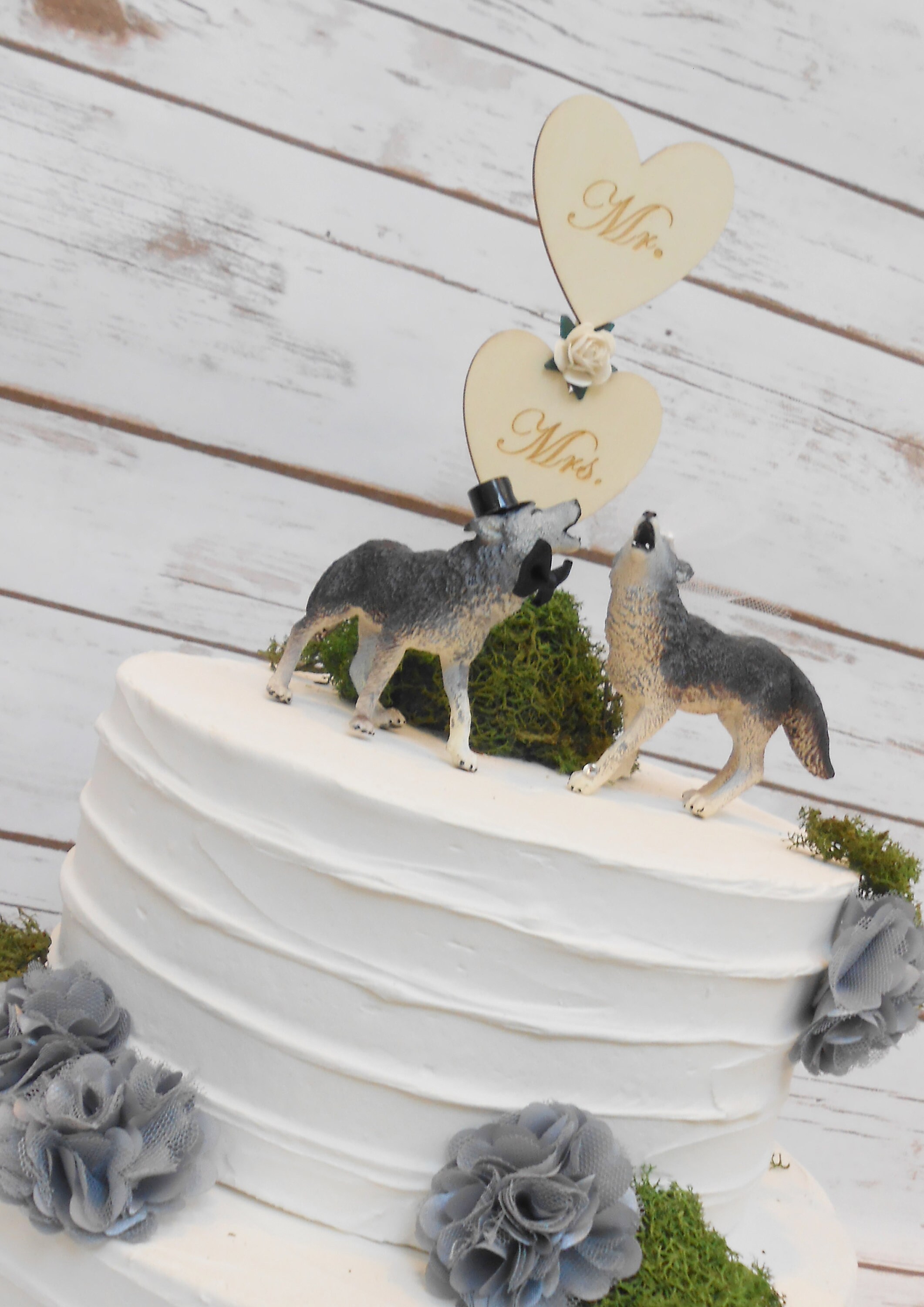 Howling Gray Wolves Wedding Cake Topper Bride & Groom Wolf Etsy