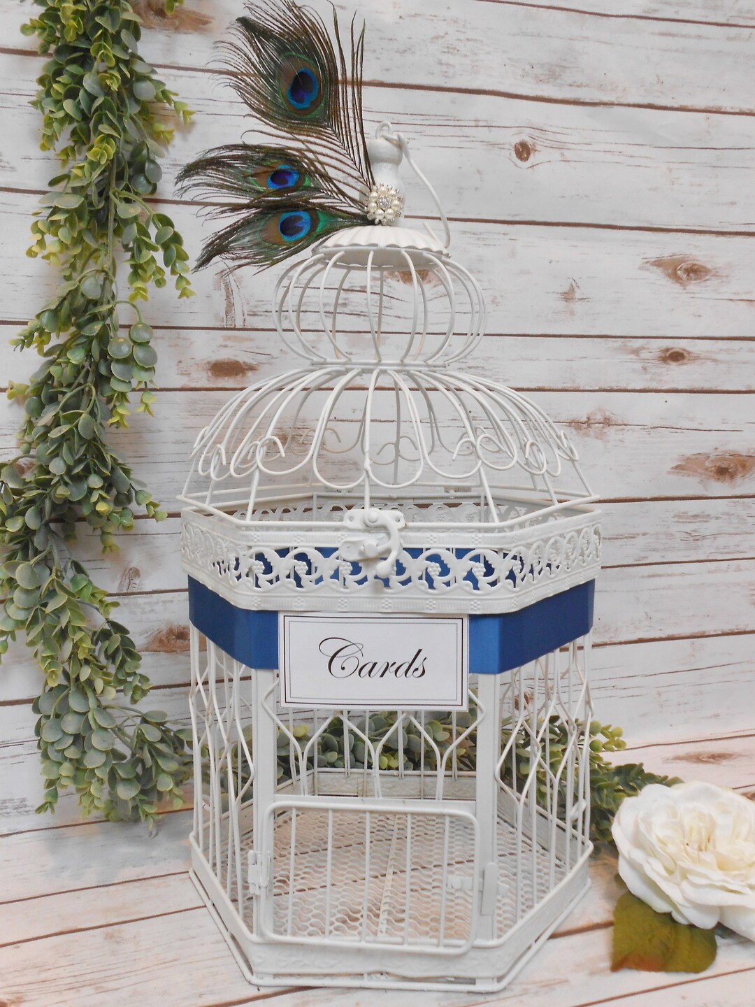 XL White Wedding Birdcage Card Holder | Card Box | Peacock Theme Decor ...