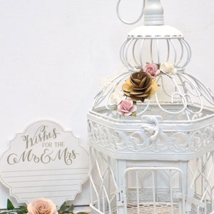 Wedding Guest Book Alternative White Birdcage Wishes for the Mr & Mrs Spring Floral Wedding Decor Unique Guestbook Shabby Decor image 2