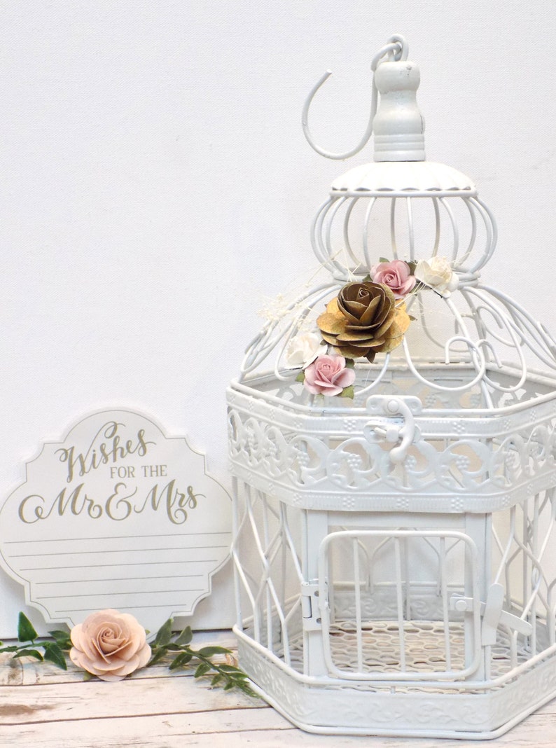 Wedding Guest Book Alternative White Birdcage Wishes for the Mr & Mrs Spring Floral Wedding Decor Unique Guestbook Shabby Decor image 2