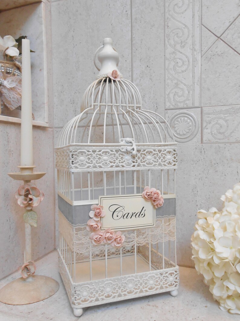 Cream Wedding Birdcage Card Holder Wedding Card Box Gray Etsy