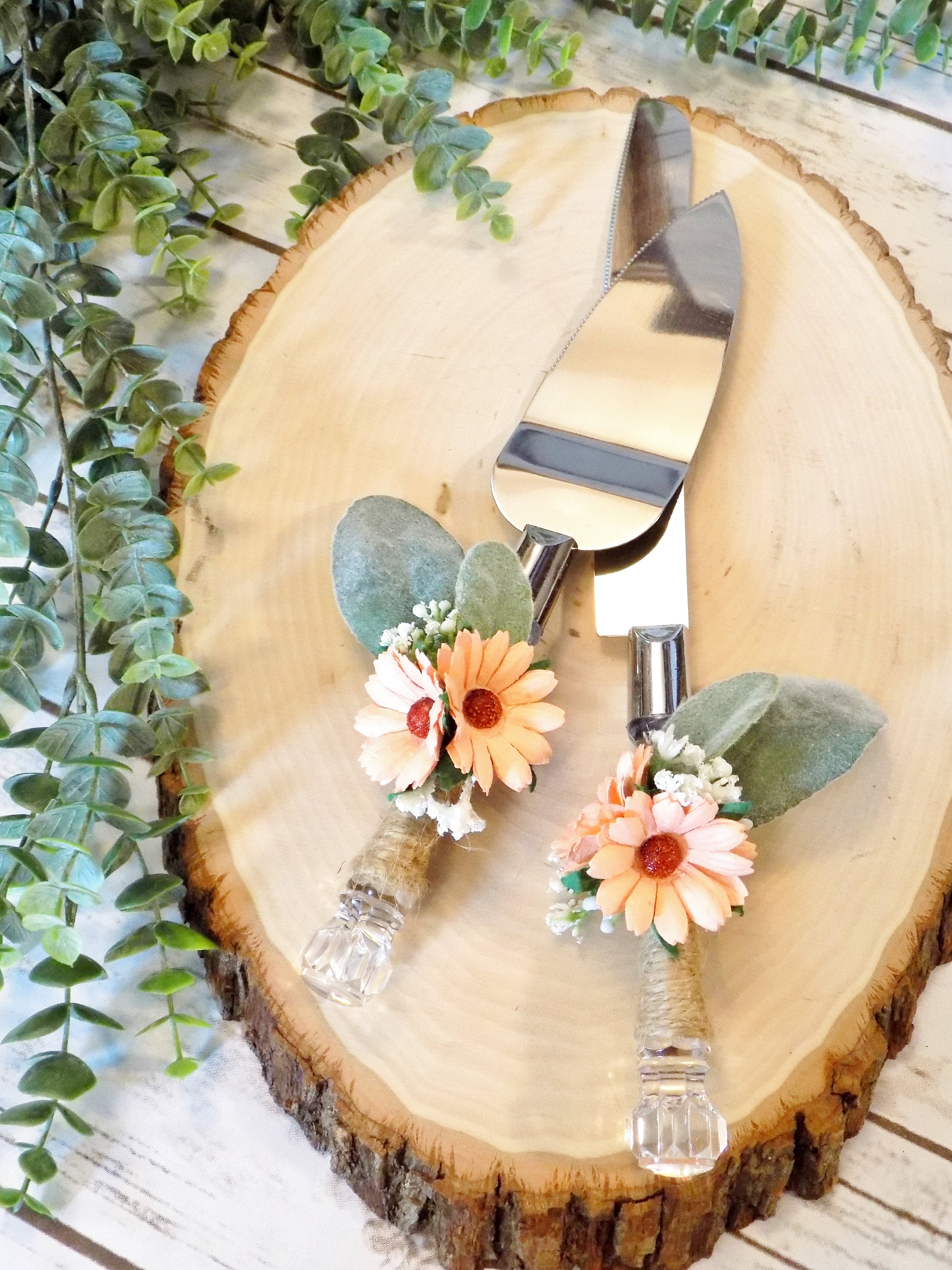 Floral Wedding Cake Serving Set | Twine Wrapped, Rustic Spring