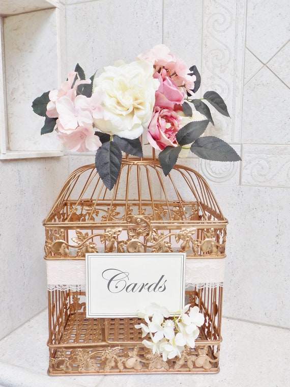Rose Gold Wedding Birdcage Card Holder With Pink And Cream Etsy
