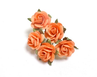 1" Peach Paper Roses | DIY Wedding Craft Supplies | Gift Wrap Decor | Favor Box Decoration | Peach Hair Flowers | Wine Cork Flowers