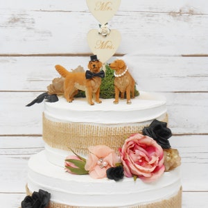 Golden Retriever Dog Couple Wedding Cake Topper Animal Cake Topper Family Pet Rustic Wedding Decor Dog Lover Backyard Wedding image 2