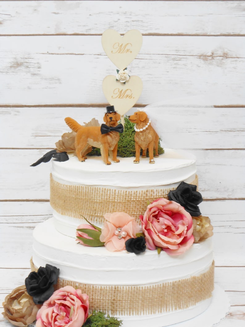 Golden Retriever Dog Couple Wedding Cake Topper Animal Cake Topper Family Pet Rustic Wedding Decor Dog Lover Backyard Wedding image 2