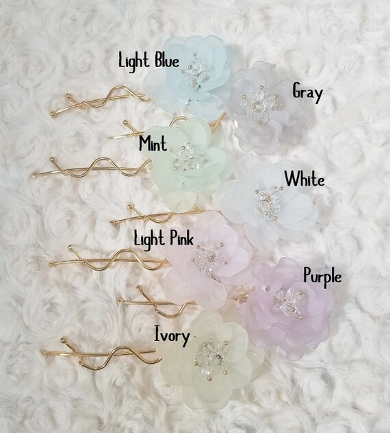Michael-Michaud Bridal Something Blue Floral Hair Piece with Gold-Tone Base Floral Hair Pins | Light Blue Rose Wedding Hair Clips | Gold  main image 4