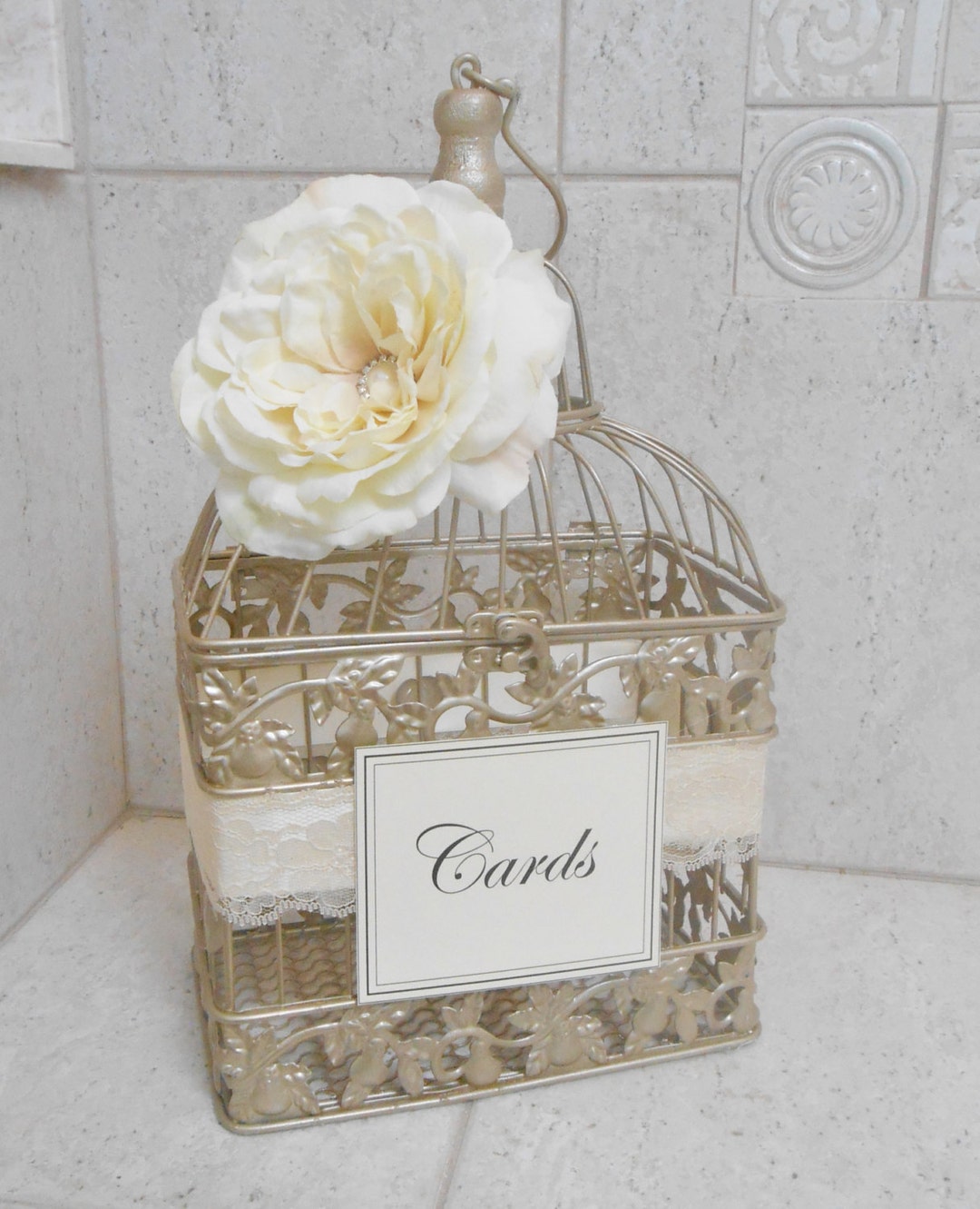 Champagne Gold Wedding Birdcage Card Holder | Wedding Card Box ...