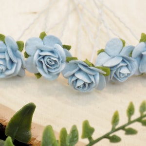 Something Blue Paper Flower Wedding Hair Pins | Set of 5 Light Blue Hair Flowers | Wedding Day Hair Accessories | Silver Bobby Pins