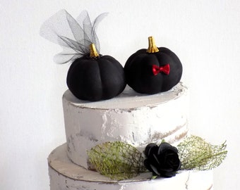 Black Pumpkin Wedding Cake Topper | Gold Pumpkin Halloween Cake Topper | Gothic Weddings