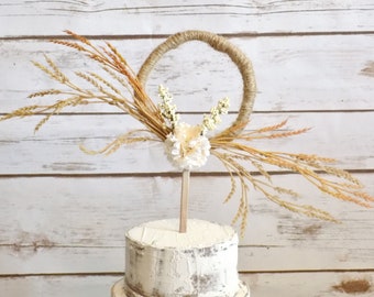 Simple Fall Floral Wedding Cake Topper Wreath Ring | Rustic Autumn Wheat Wedding Decor