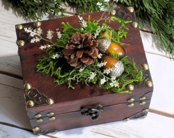 Winter Wedding Ring Box | Rustic Nature Wedding Decor | Wedding Ring Nest | Ring Bearer Pillow Box | Pinecone Wedding Accents