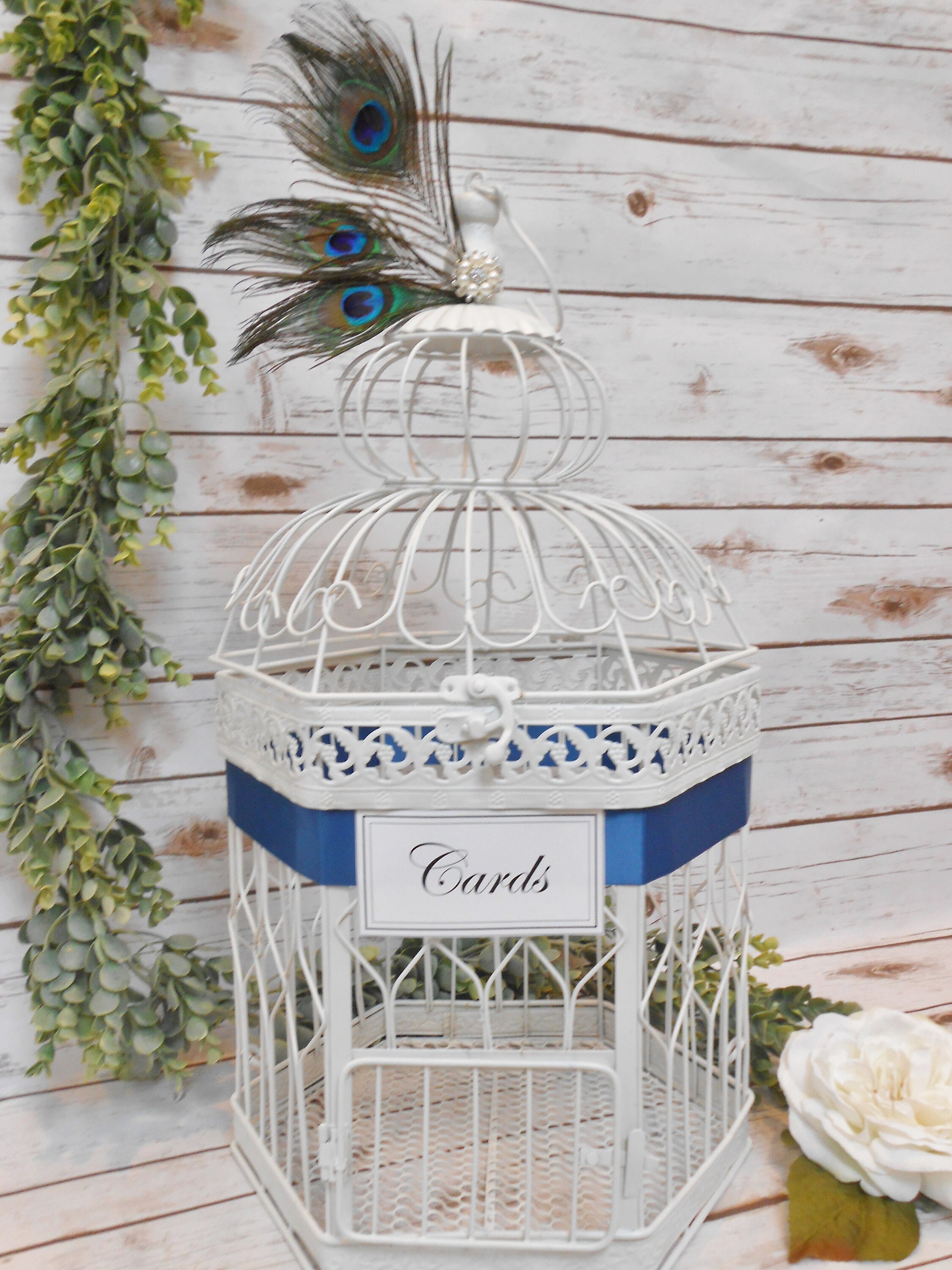 XL White Wedding Birdcage Card Holder | Card Box | Peacock Theme Decor ...