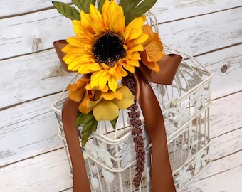 Rustic Sunflower Birdcage Home Decor | Fall Decoration | Bird Cage | Wedding Card Holder Box | Table Centerpiece | Bookshelf Decor