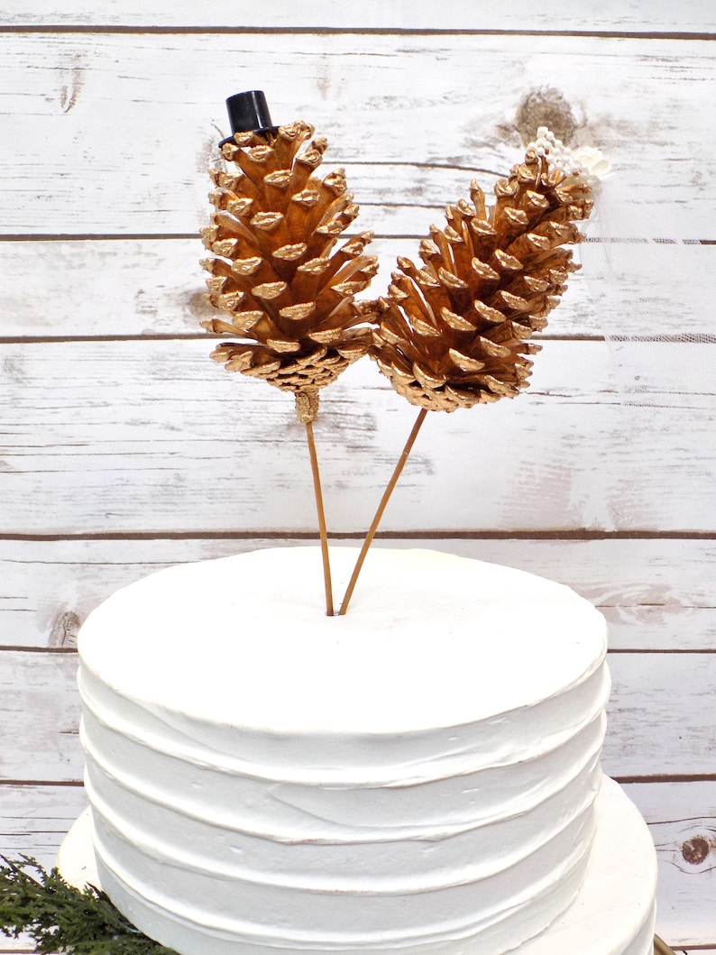 Bride & Groom Gold Pine Cone Wedding Cake Toppers Rustic Etsy
