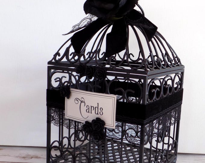 Black Gothic Wedding Birdcage Card Box | Velvet Wedding Card Holder ...