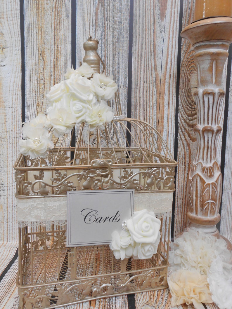 Champagne Gold And Ivory Wedding Birdcage Card Holder Etsy