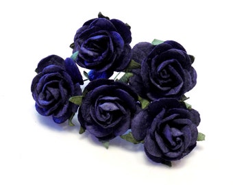 1" Navy Blue Paper Roses | DIY Craft Supplies | Wedding Place Card Flowers | DIY Flower Crown | Artificial Flowers | Table Scatter Toss