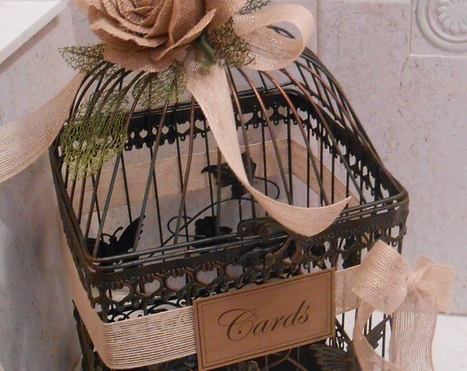 Large Burlap Rose Wedding Birdcage Card Holder | Wedding Card Holder ...
