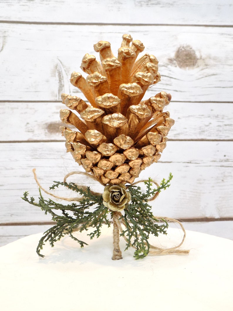 Gold Pine Cone Wedding Cake Topper Greenery Wedding Cake