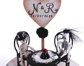 Coffee Lovers Skeleton Wedding Cake Topper | Gothic Wedding Decor | Halloween Weddings | Dollhouse Miniatures | Miniature Scenes