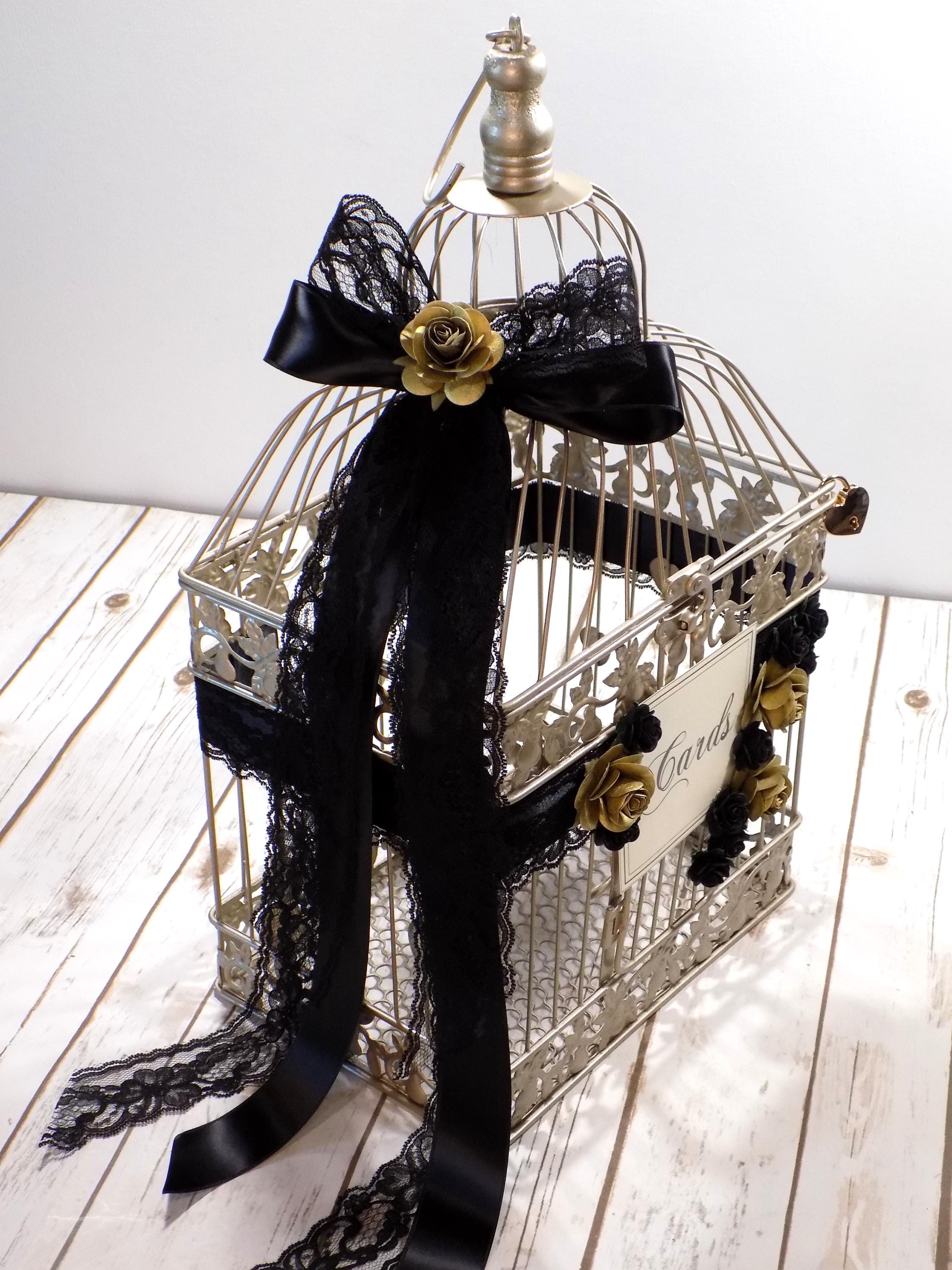 Large Champagne Gold Birdcage Card Holder With Lock and Key | Black and ...