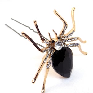 Spider Hair Pin | Rhinestone Hair Accessories | Gothic Wedding Hair Pins | Halloween Wedding Hair Clips | Black Gemstone Spider Hair Piece