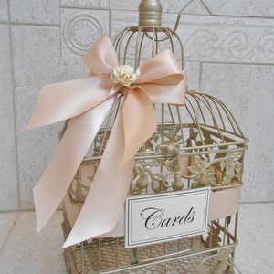 Champagne Gold and Blush Wedding Card Box Wedding Card Holder Birdcage Card Holder Wedding Decor Blush Decor image 4